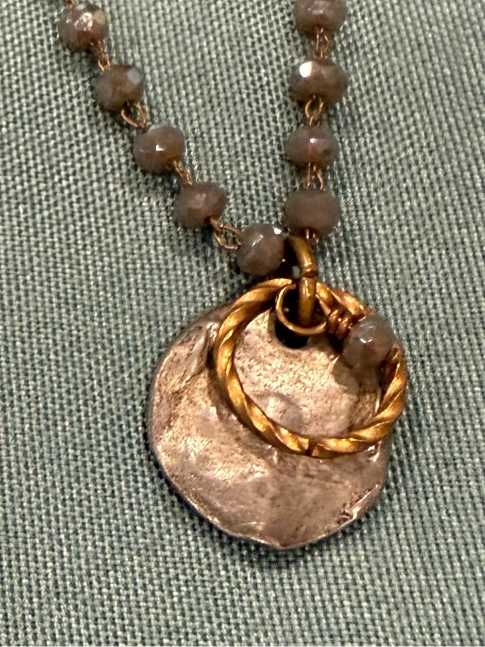Julio Designs Artisan Beaded Mixed Metal Hammered Pendant Necklace Boho